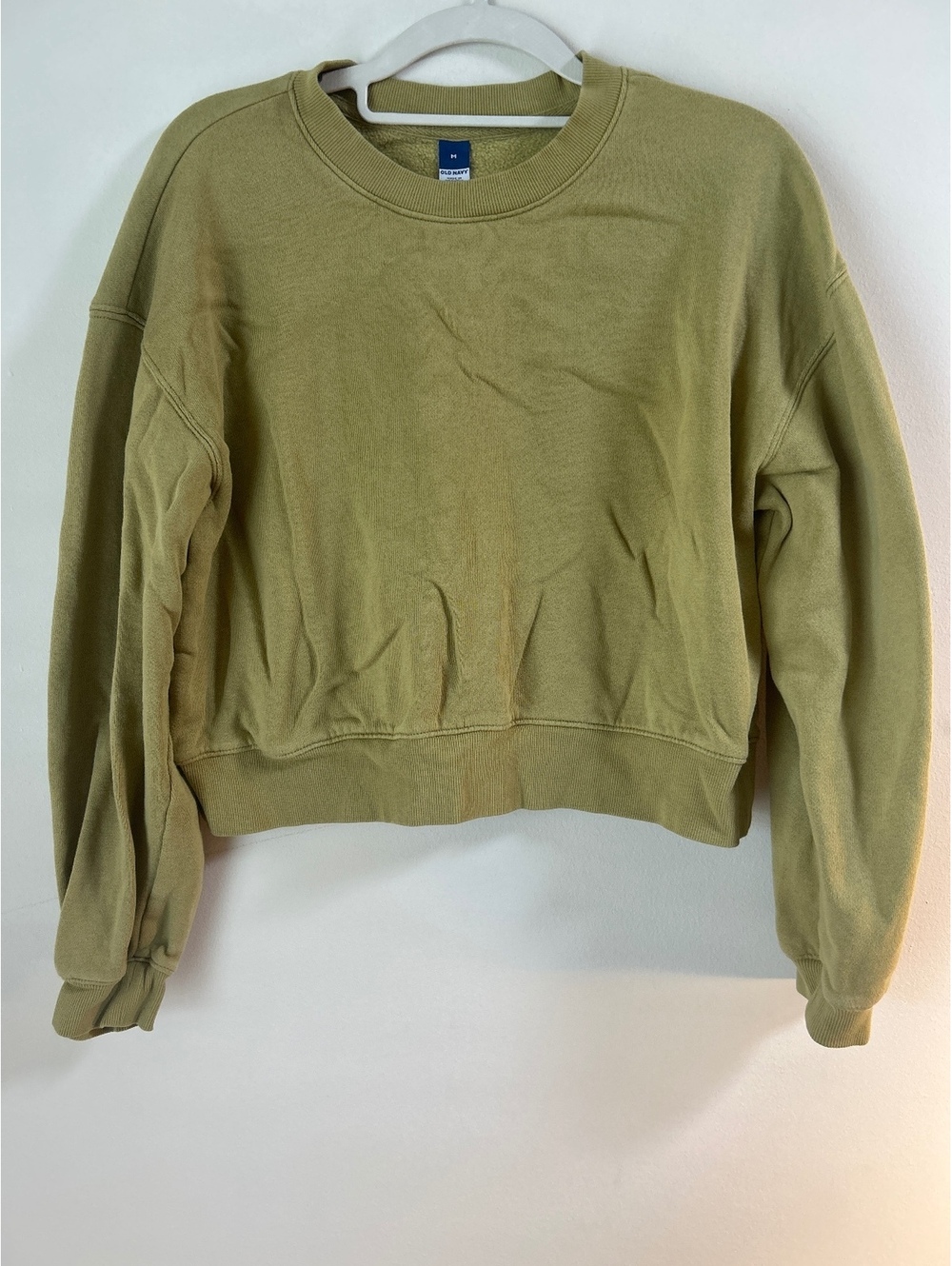 Old Navy Women’s Cropped Olive Green Crewneck Sweatshirt Medium